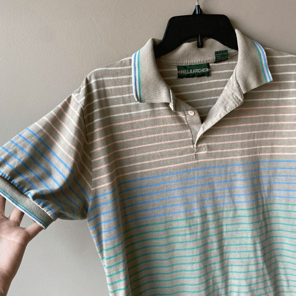 VTG 80s 90s Striped Polo Shirt Pastel Preppy Skater Normcore Sz M/L